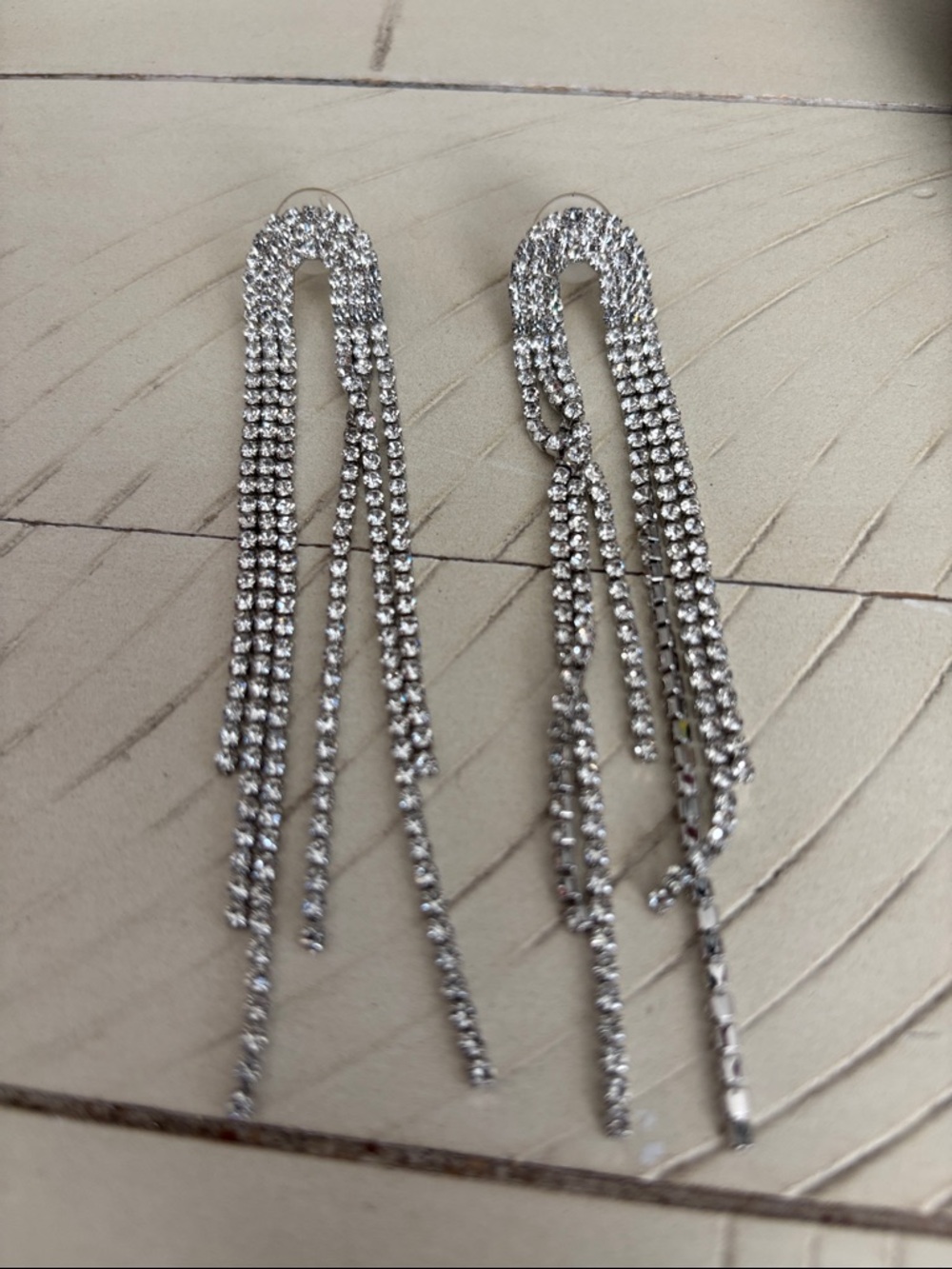 Silver Rhinestone Fringe Drop rainbow  Earrings